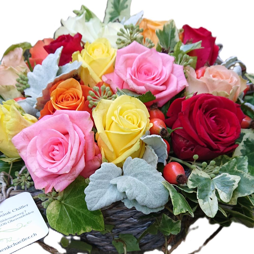 Der wunderschöne, fröhliche, bunte Blumen-Korb mit Rosen – Bild 3